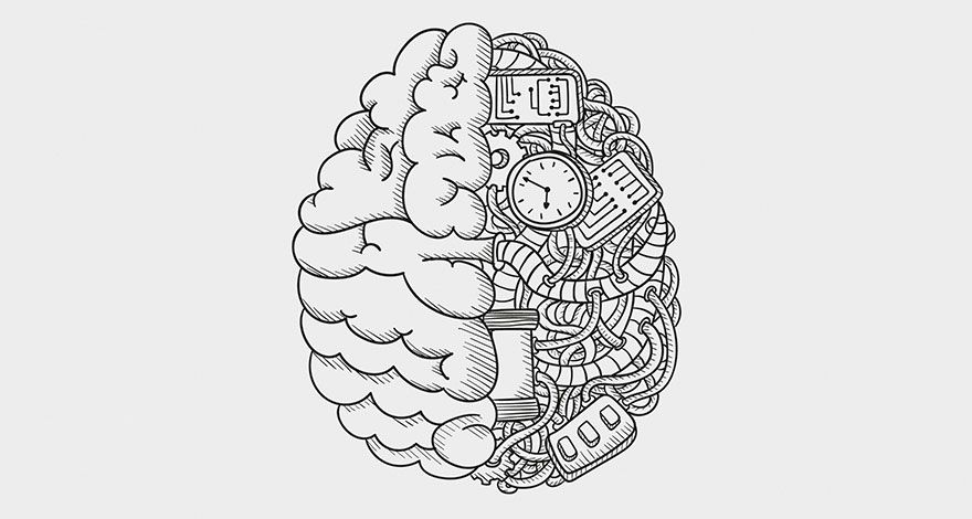 Dibujo de como funciona el pensamiento en el cerebro